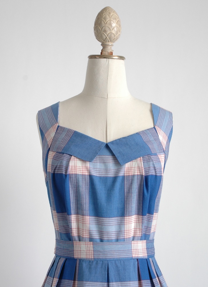 1950s plaid cotton open back dress
