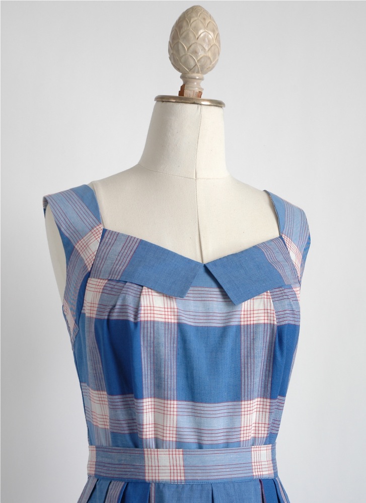 1950s plaid cotton open back dress