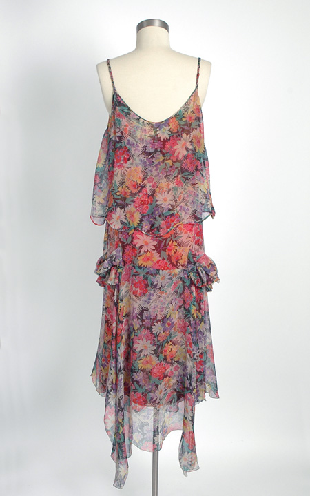 1920s Adoria Loeser's bias cut sheer floral silk chiffon dress