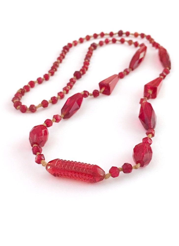 1920s Art Deco faceted Czech red glass necklace