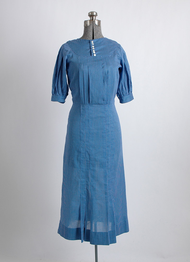1930s blue cotton polka dot dress