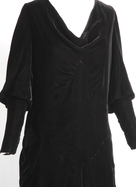 1920s 1930s bias-cut black silk velvet dress
