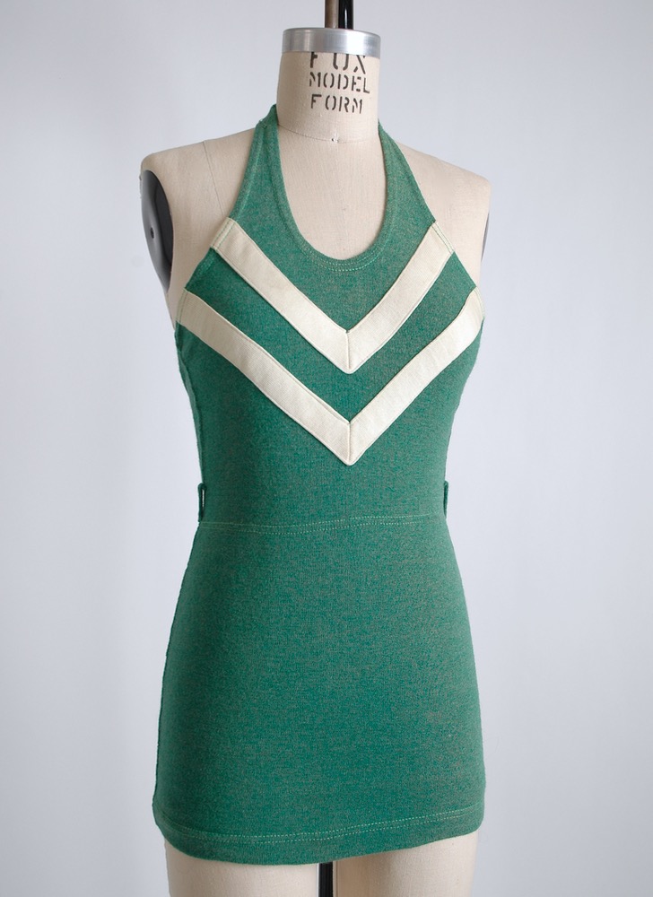 1930s chevron stripe green wool swimsuit sm