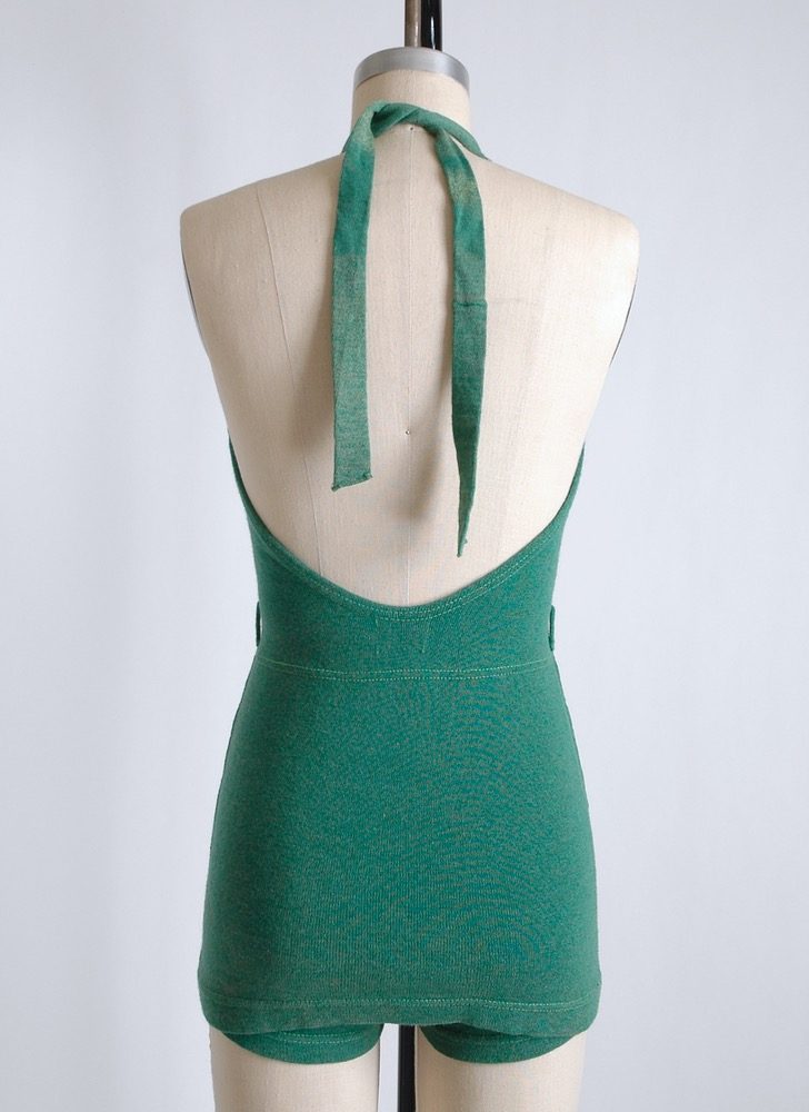 1930s chevron stripe green wool swimsuit sm