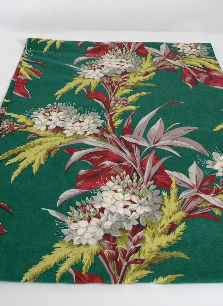 3 1/4 yds unused 1930s 40s green floral barkcloth