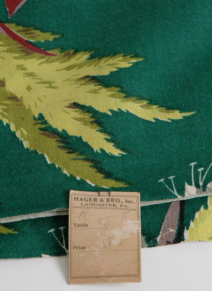 3 1/4 yds unused 1930s 40s green floral barkcloth