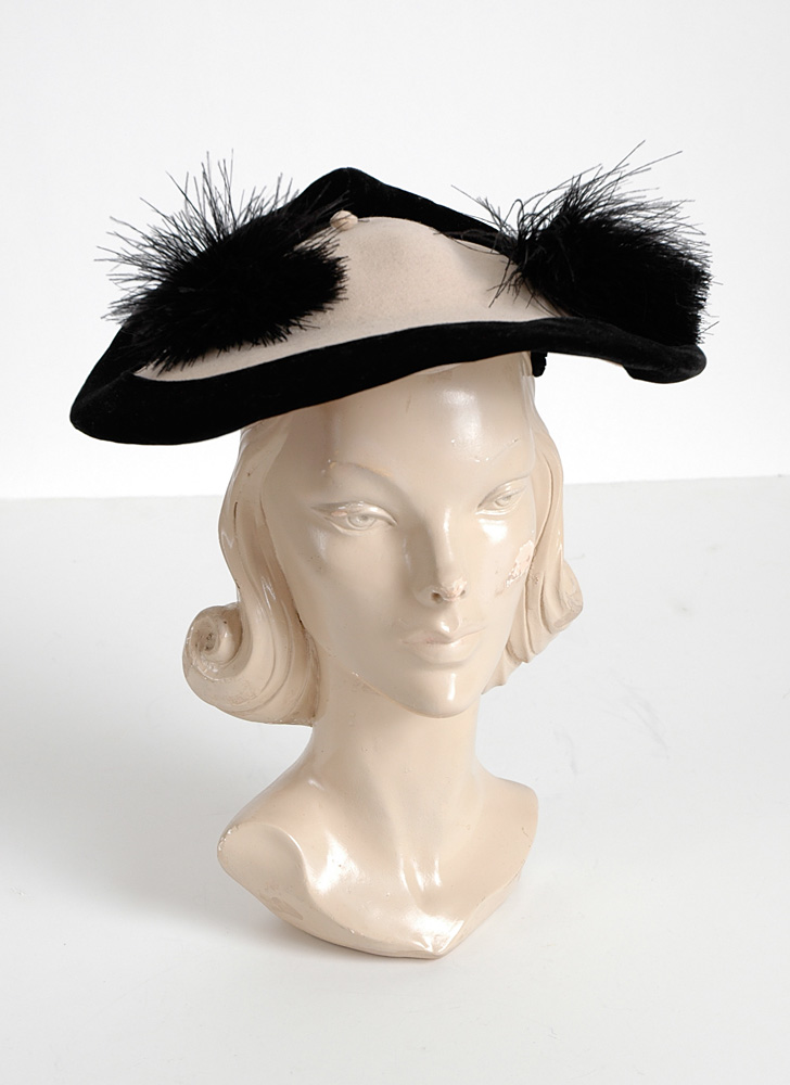 1940s Gladys + Belle white + black feather hat