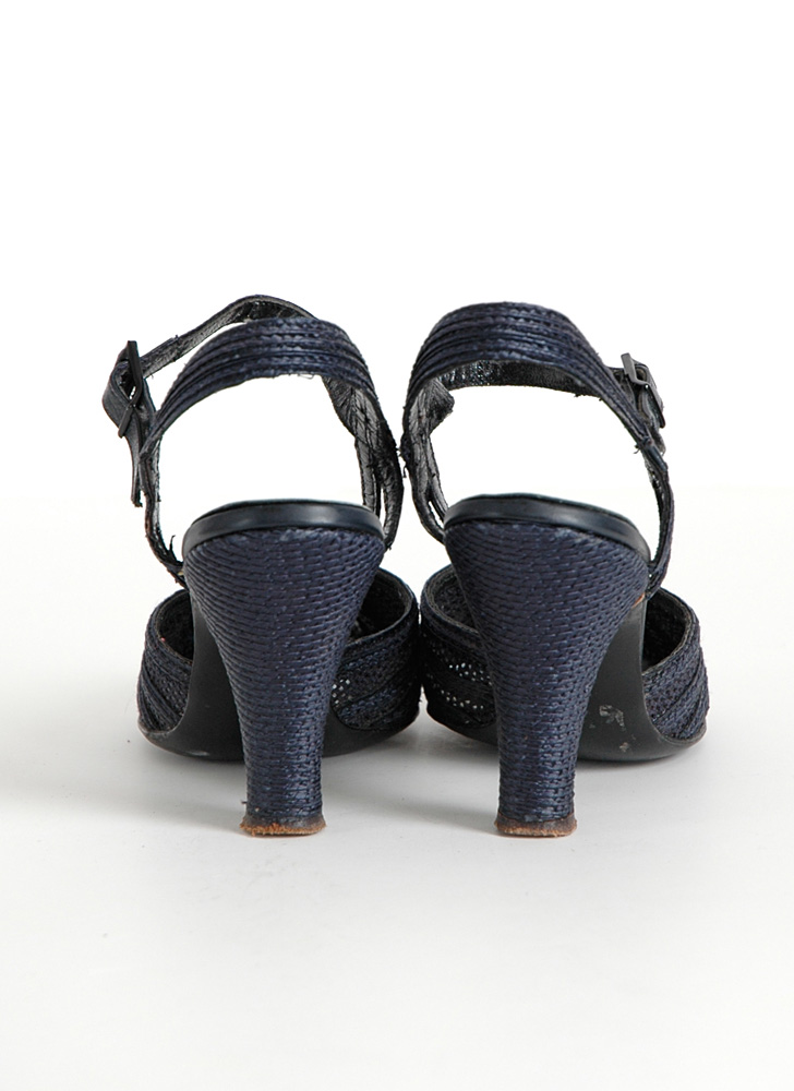 1940s 50s Air Step dark blue woven heels