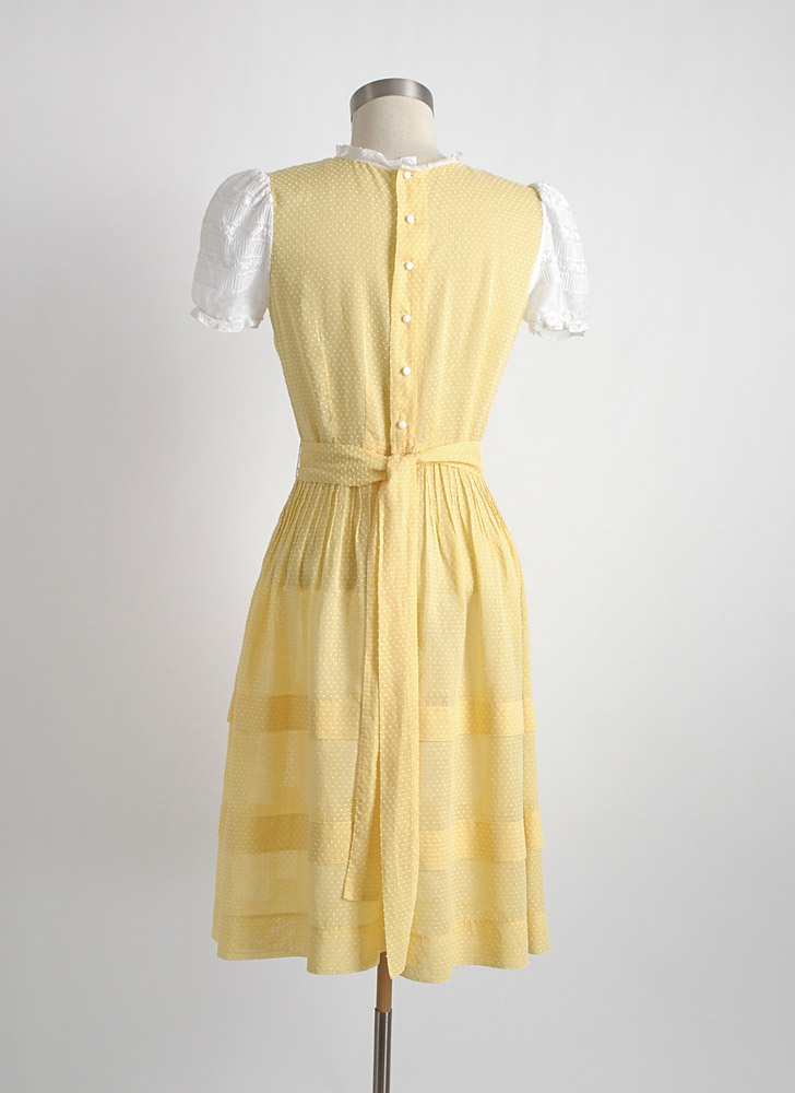 1930s 40s yellow swiss dot dress with embroidered organdy