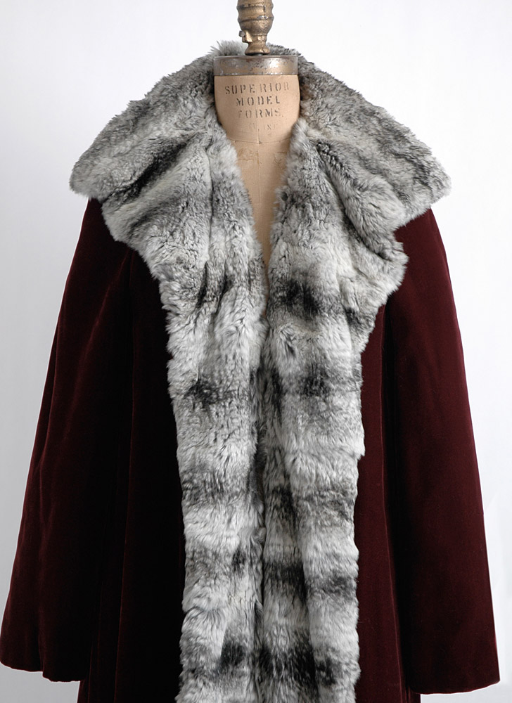 1940s 50s Bonwit Teller red velvet + fur coat