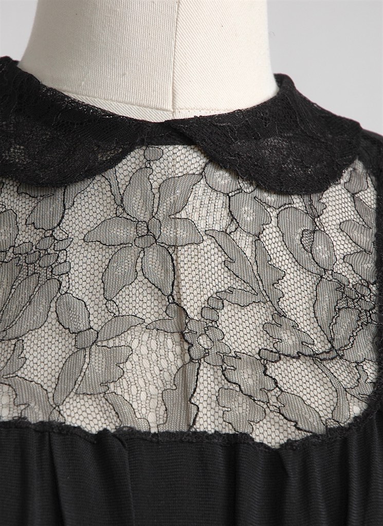1940s black rayon dress with lace insets