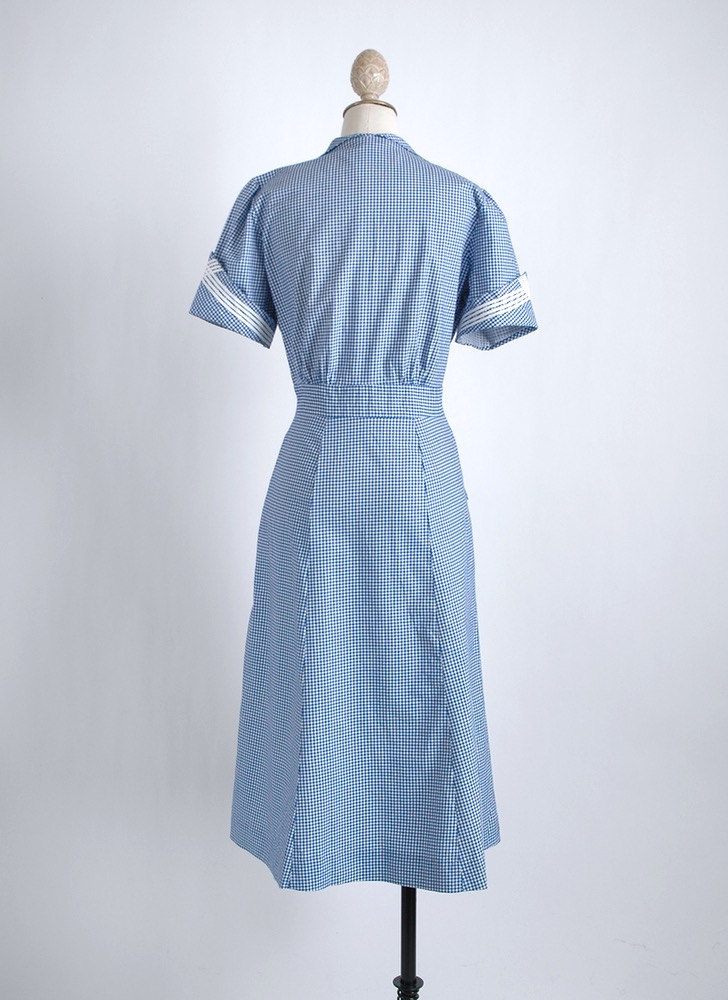 1940s blue gingham cotton dress old stock