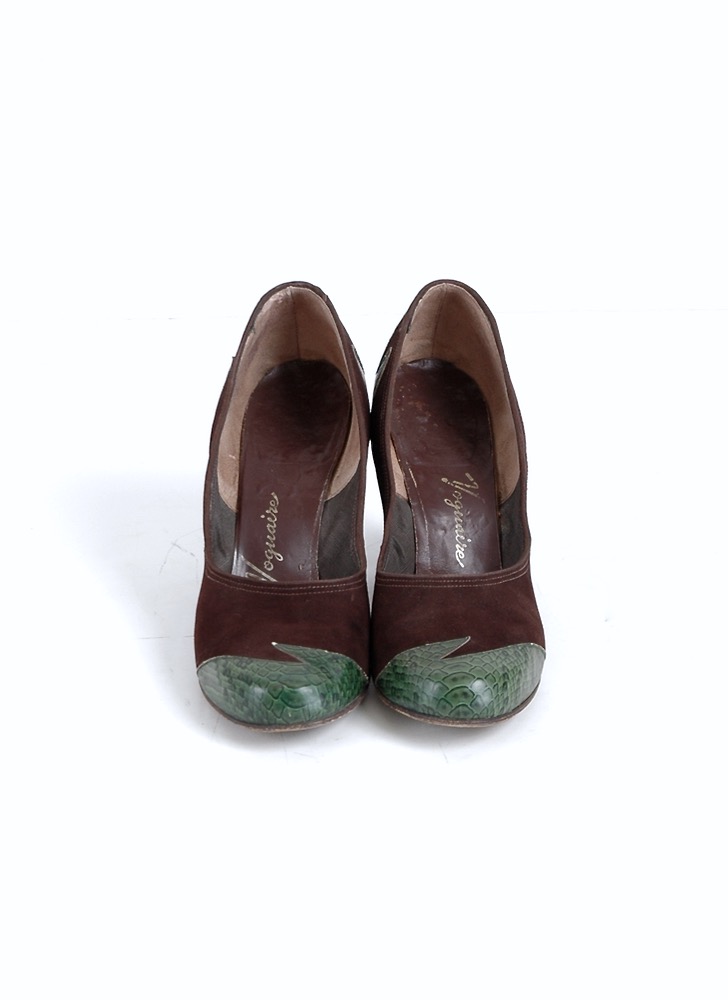 1940s Voguaire faux snake skin suede heels