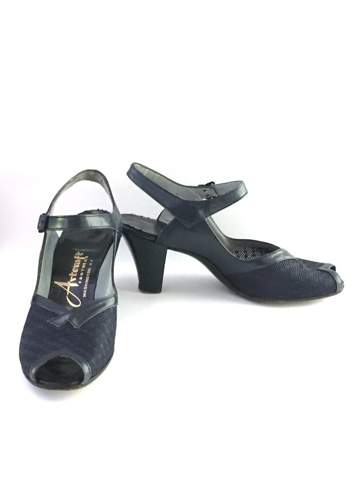 1940s British Walkers blue ankle strap heels