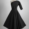 1950s one-shoulder black faille dress