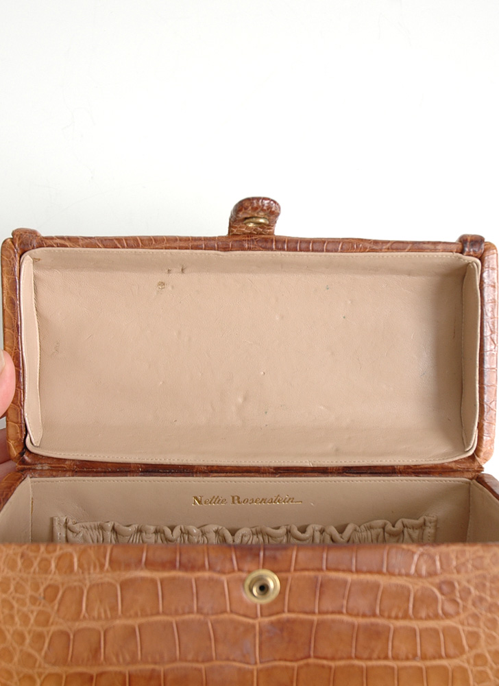 1950s Nettie Rosenstein real crocodile box purse