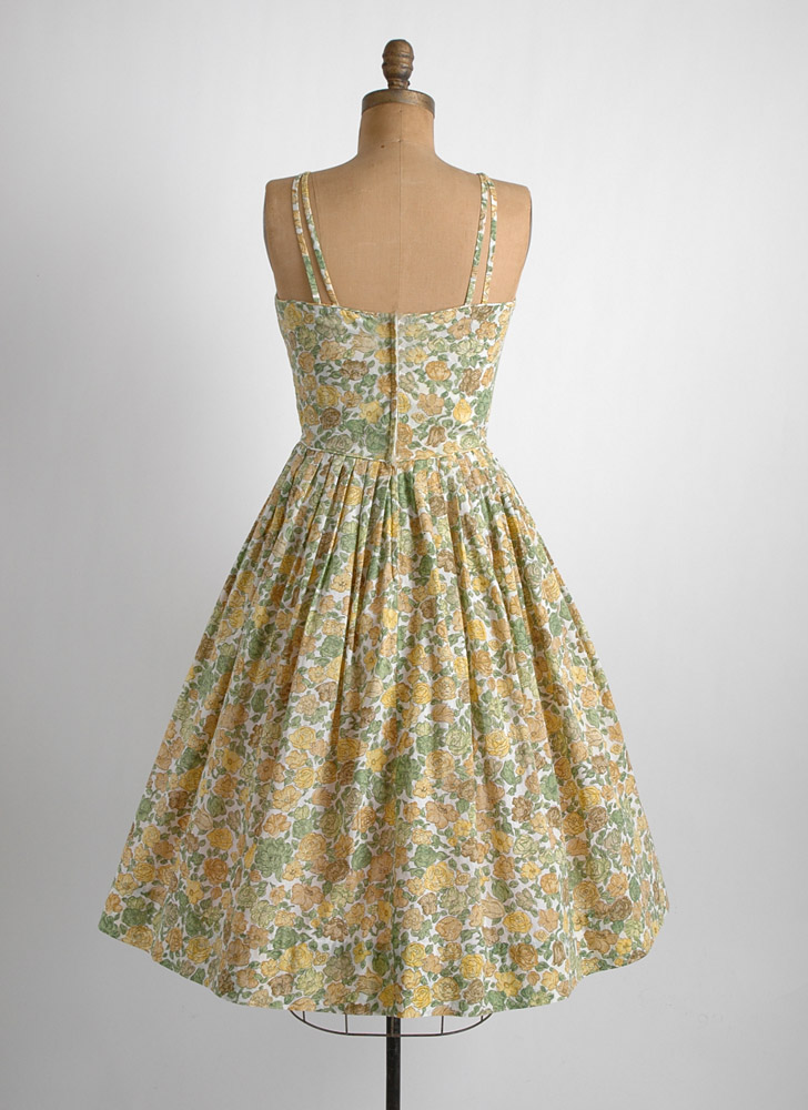 1950s pintucked bodice floral cotton dress