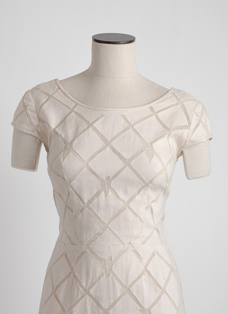 1950s David Goodstein linen + silk organza dress (issues)