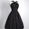 1950s black gathered chiffon party dress