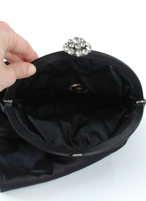 1950's Marshall Field's Black Satin Purse, Made in France