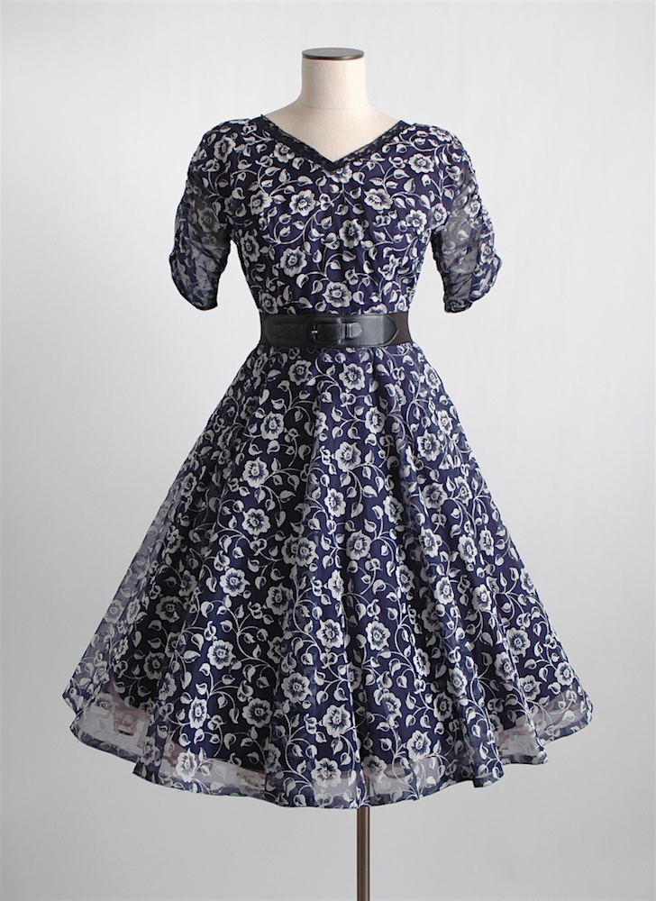 1950s flocked floral dress