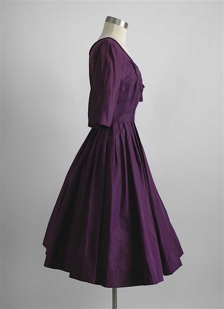 1950s Mollie Parnis purple silk dress