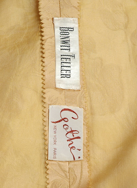 1950s Gothé Bonwit Teller gold silk damask dress + jacket