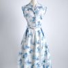 1950s blue + white cotton floral dress