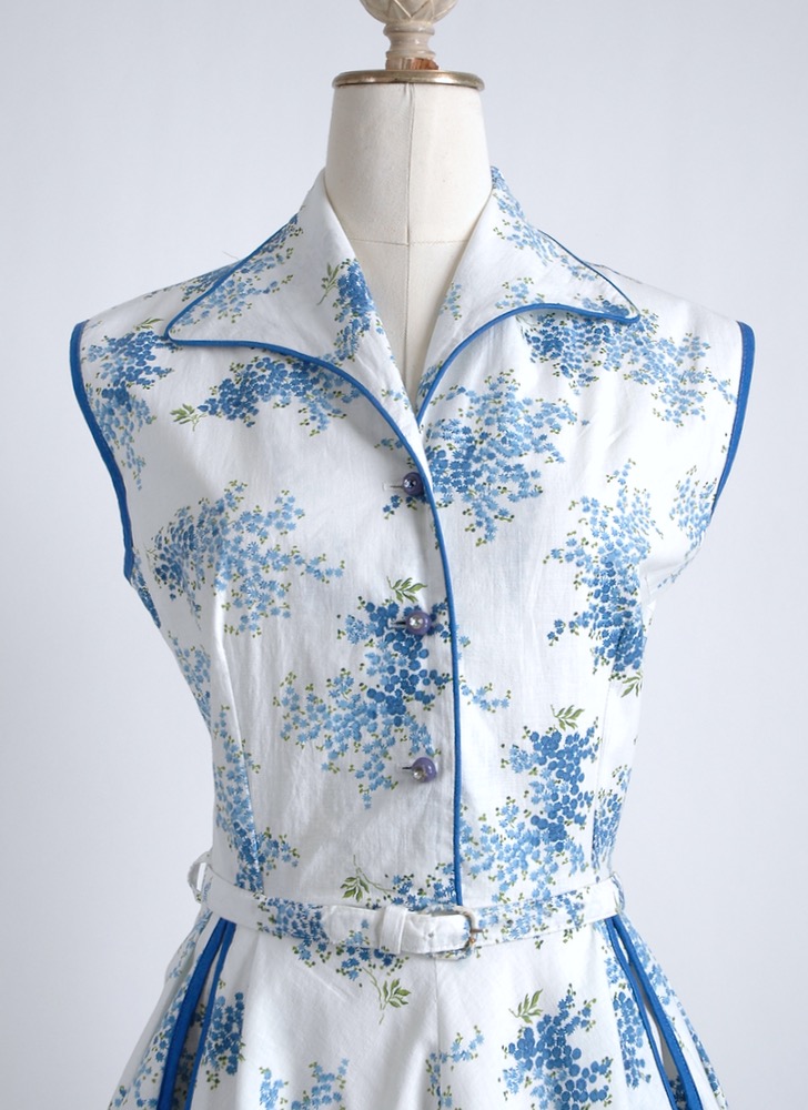 1950s blue + white cotton floral dress