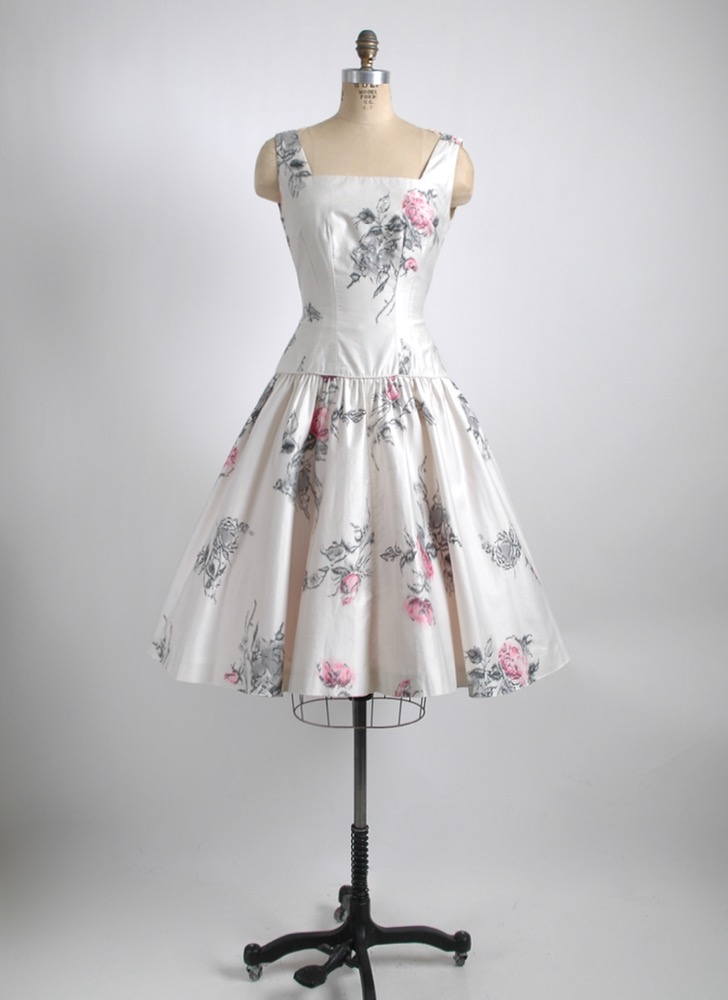 1950s sequin Jr Flair white polished cotton floral dress
