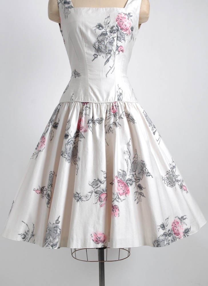 1950s sequin Jr Flair white polished cotton floral dress