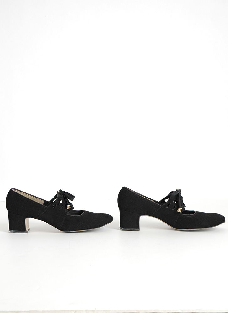 1960s Carlton black suede mary jane shoes