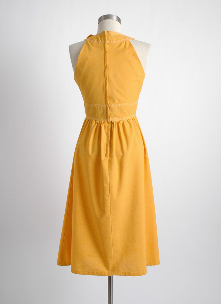 1960s vintage yellow slubbed fabric dress with stitching