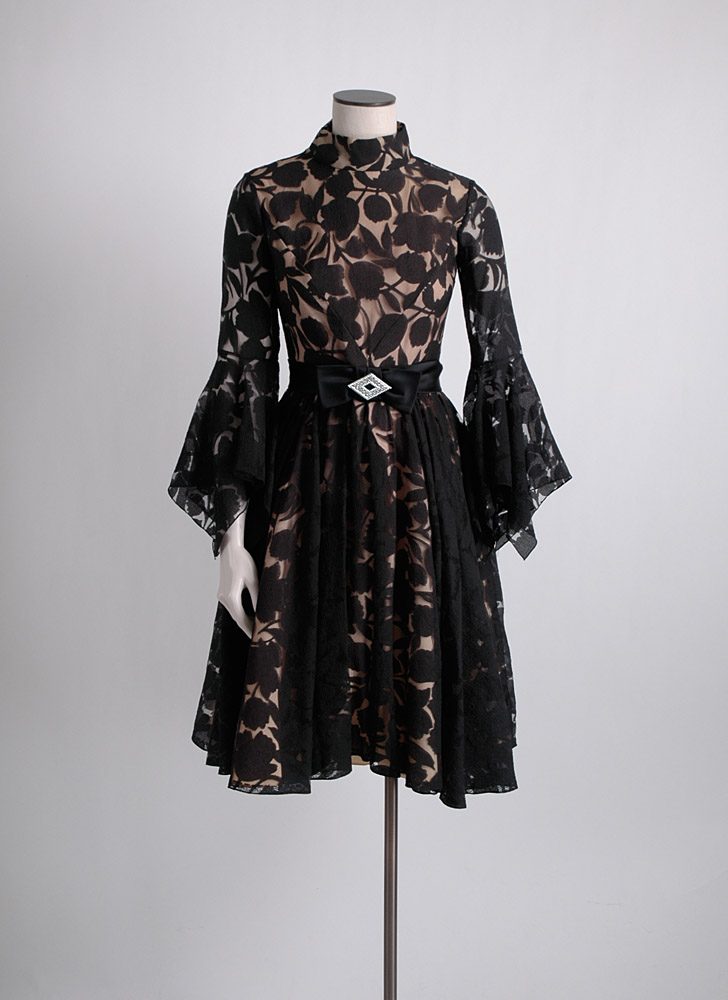 1960s dramatic sleeves chiffon cocktail dress