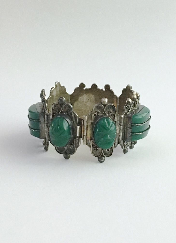 vintage Mexican silver + green onyx bracelet