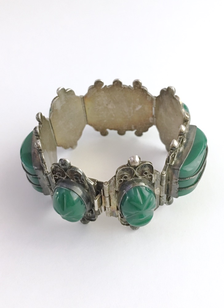 vintage Mexican silver + green onyx bracelet