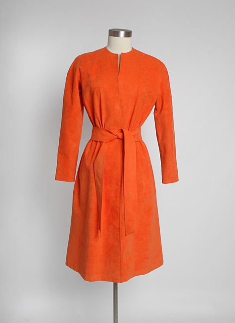 1970s HALSTON orange ultrasuede dress