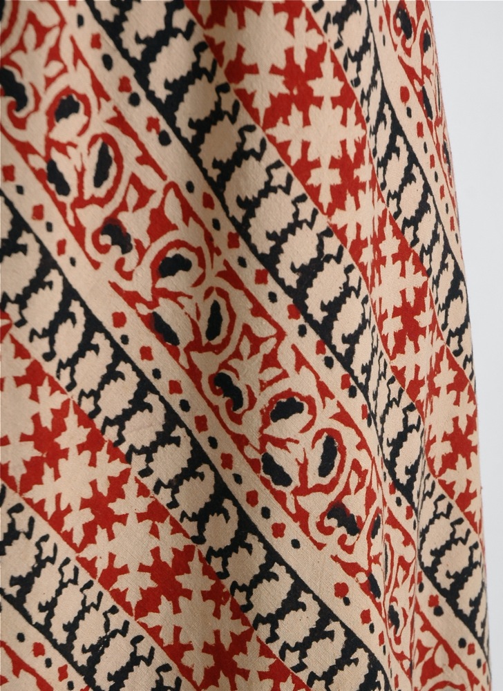 1970s India cotton ruffle block-print dress