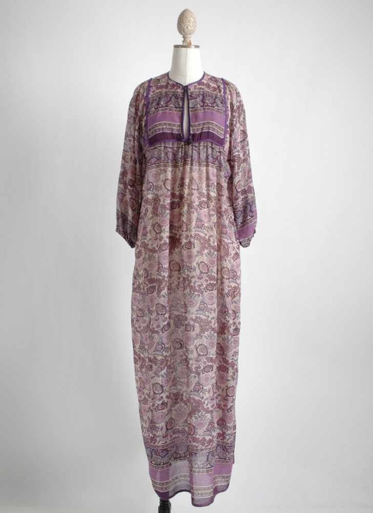 1970s purple cotton gauze bib Indian dress