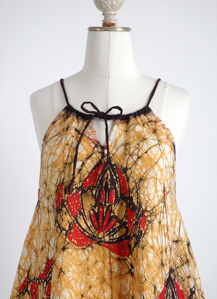 1970s white + yellow batik cotton tent dress