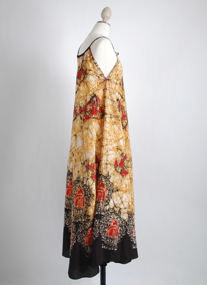 1970s white + yellow batik cotton tent dress