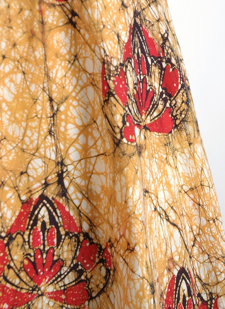 1970s white + yellow batik cotton tent dress