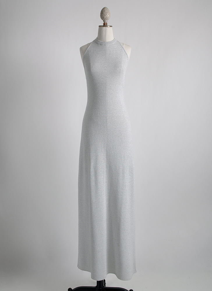 1970s Oscar de la Renta sparkle knit halter gown