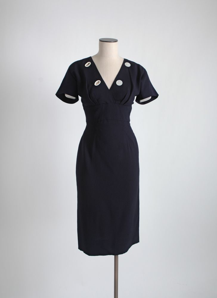 1950s OLEG CASSINI crepe dress with buttons