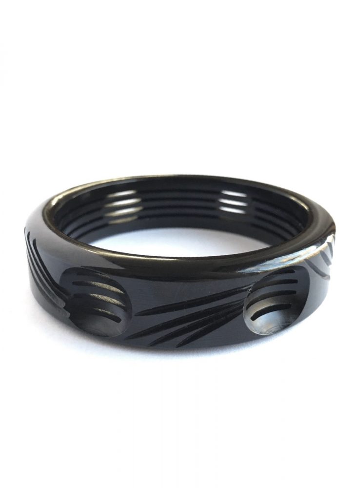 1930s 40s black carved cutout Bakelite bracelet