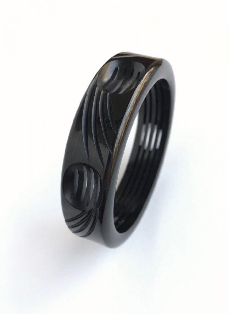 1930s 40s black carved cutout Bakelite bracelet