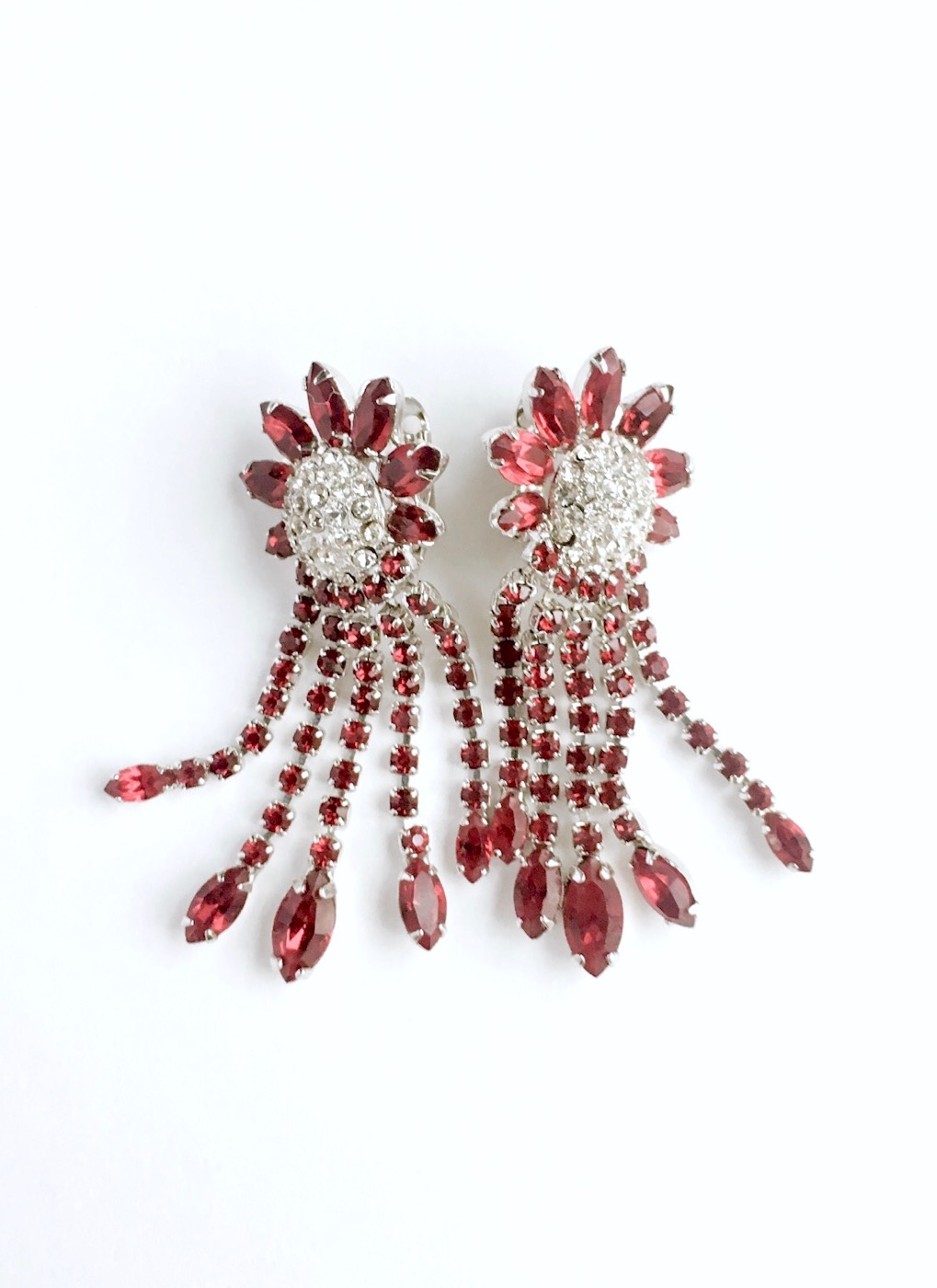 Weiss red rhinestone waterfall earrings – Hemlock Vintage Clothing
