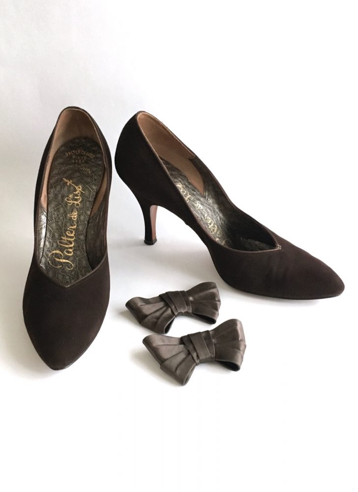 1950's High Heels Vintage Black Suede Shoes Silver Lame -  Finland