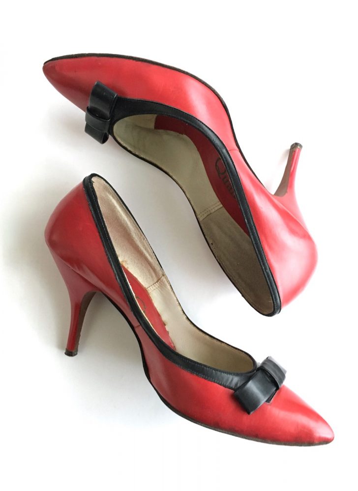 1950s 60s QualiCraft red + black bow heels