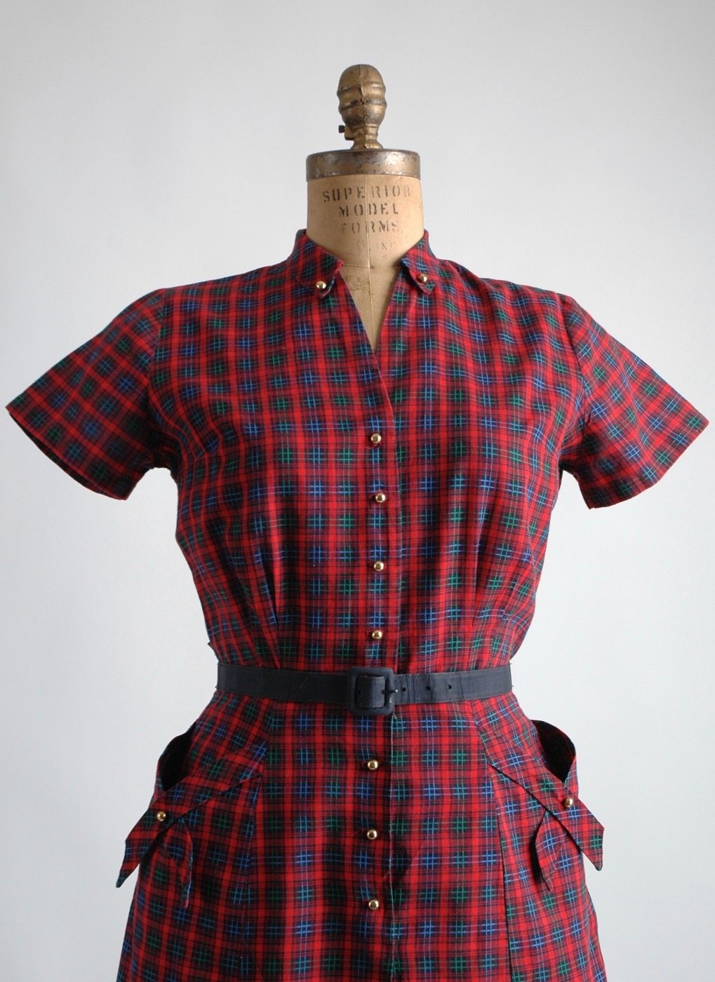 1950s red plaid dress with brass buttons – Hemlock Vintage Clothing